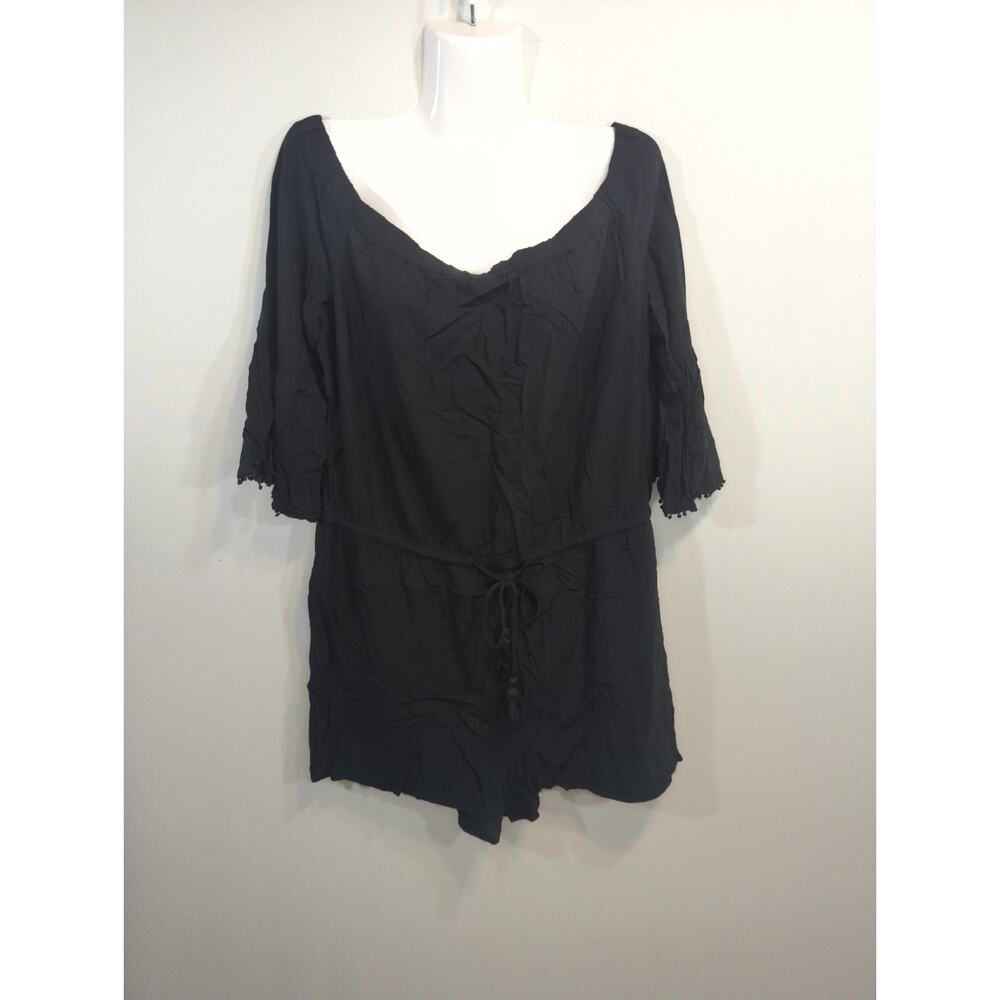 Ann Taylor LOFT Black Bell Fringe Sleeves Tasseled Waist Romper Women's‎ LARGE